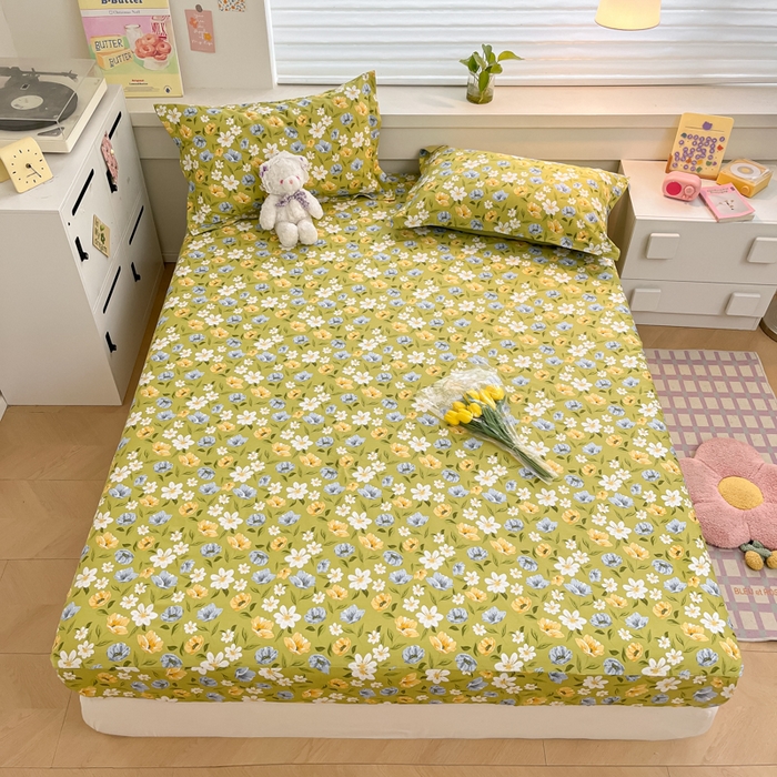 91家纺网 家纺一手货源 找家纺 A类母婴级卡通花卉儿童纯棉全棉床单纯棉全棉床笠全棉纯棉床单全棉纯棉床笠三件套 绿意