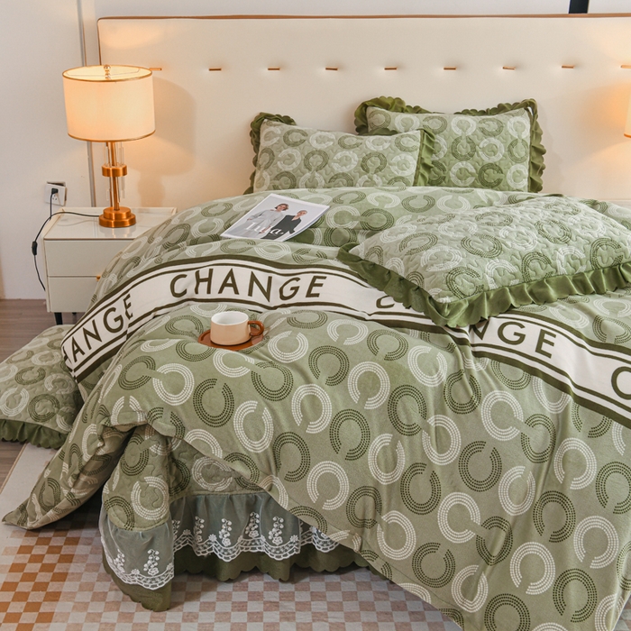 91家纺网 家纺一手货源 找家纺 （买家秀 爆款不断货）A类母婴级双层蕾丝花边床裙床盖三件套牛奶绒床盖三件套萱花绒床护垫牛奶绒床褥卡通 花边-宝利格