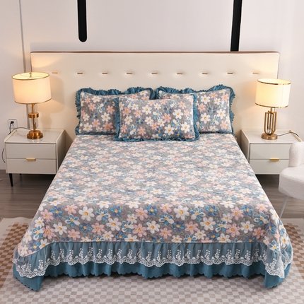 91家纺网 家纺一手货源 找家纺 （总）（买家秀爆款不断货）A类母婴级牛奶绒床盖三件套雪花绒床盖三件套雪花绒床护垫子牛奶绒床褥子卡通床单床裙