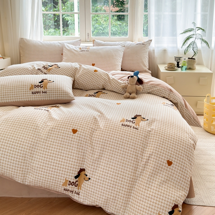 91家纺网 家纺一手货源 找家纺 （优质买家秀 热卖不断货）A类母婴级纯棉全棉磨毛四件套全棉纯棉全棉磨毛四件套百分百纯棉全棉磨毛四件套 小狗汪汪