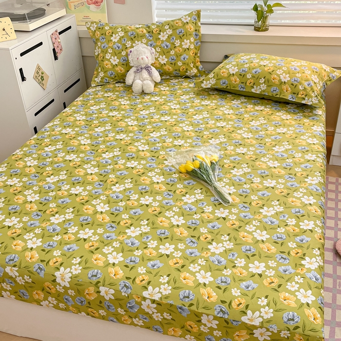 91家纺网 家纺一手货源 找家纺 A类母婴级卡通花卉儿童纯棉全棉床单纯棉全棉床笠全棉纯棉床单全棉纯棉床笠三件套 绿意