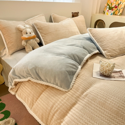 91家纺网 家纺一手货源 找家纺 （总）（买家秀 爆款不断货）A类母婴级6D提花牛奶绒四件套提花绒珊瑚绒四件套雪花绒四件套纯色牛奶绒四件套花