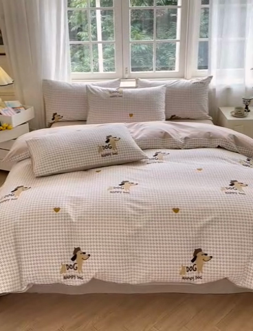 91家纺网 家纺一手货源 找家纺 （优质买家秀 热卖不断货）A类母婴级纯棉全棉磨毛四件套全棉纯棉全棉磨毛四件套百分百纯棉全棉磨毛四件套 小狗汪汪