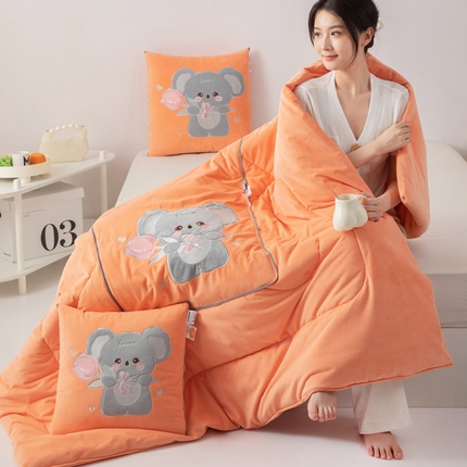 雷人家纺 2024新款A类加厚加重贴布绣婴儿绒抱枕被 呆呆拉-夕阳橙