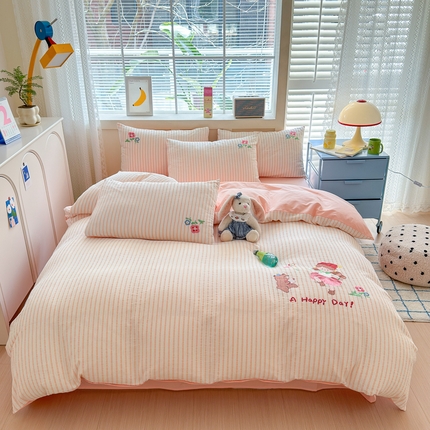 （买家秀 热款花型 不断货）母婴级A类ins风水洗棉四件套水洗棉毛巾绣四件套水洗棉床笠四件套提花绣花 小红帽