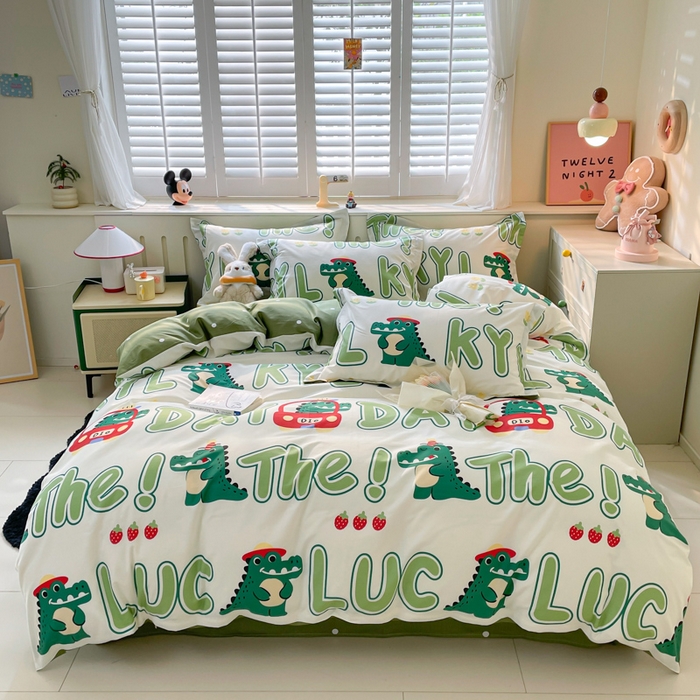 91家纺网 家纺一手货源 找家纺 A类母婴级卡通花卉儿童纯棉全棉四件套全棉纯棉全棉四件套百分百纯棉全棉四件套 小鳄鱼日记