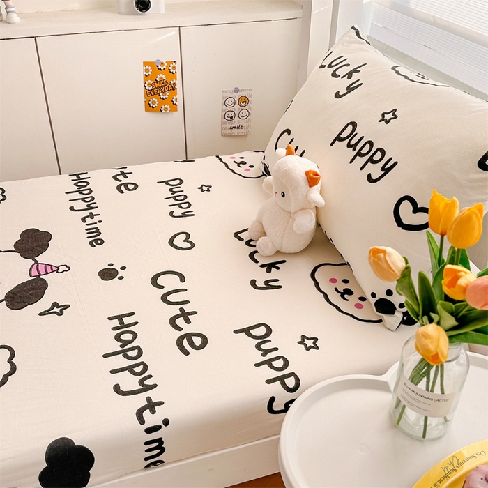 91家纺网 家纺一手货源 找家纺 多品家纺 2025新款超柔水洗棉ins风学生宿舍单品床笠 字母家园