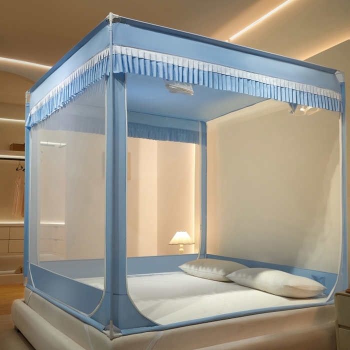 91家纺网 家纺一手货源 找家纺 2025新款A类遮光防尘顶外穿杆蚊帐 遇见天兰