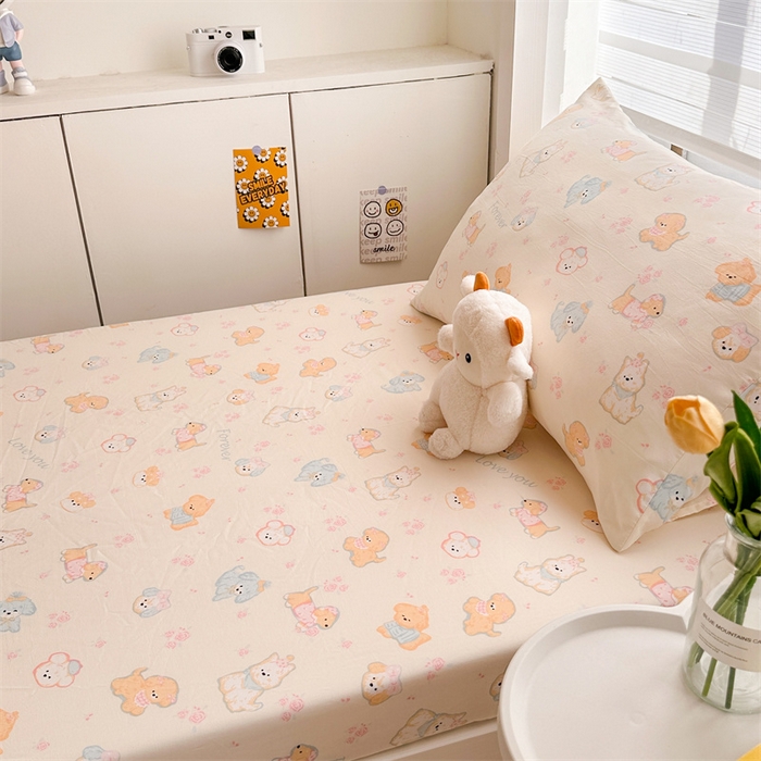 91家纺网 家纺一手货源 找家纺 多品家纺 2025新款超柔水洗棉ins风学生宿舍单品床笠 萌宠