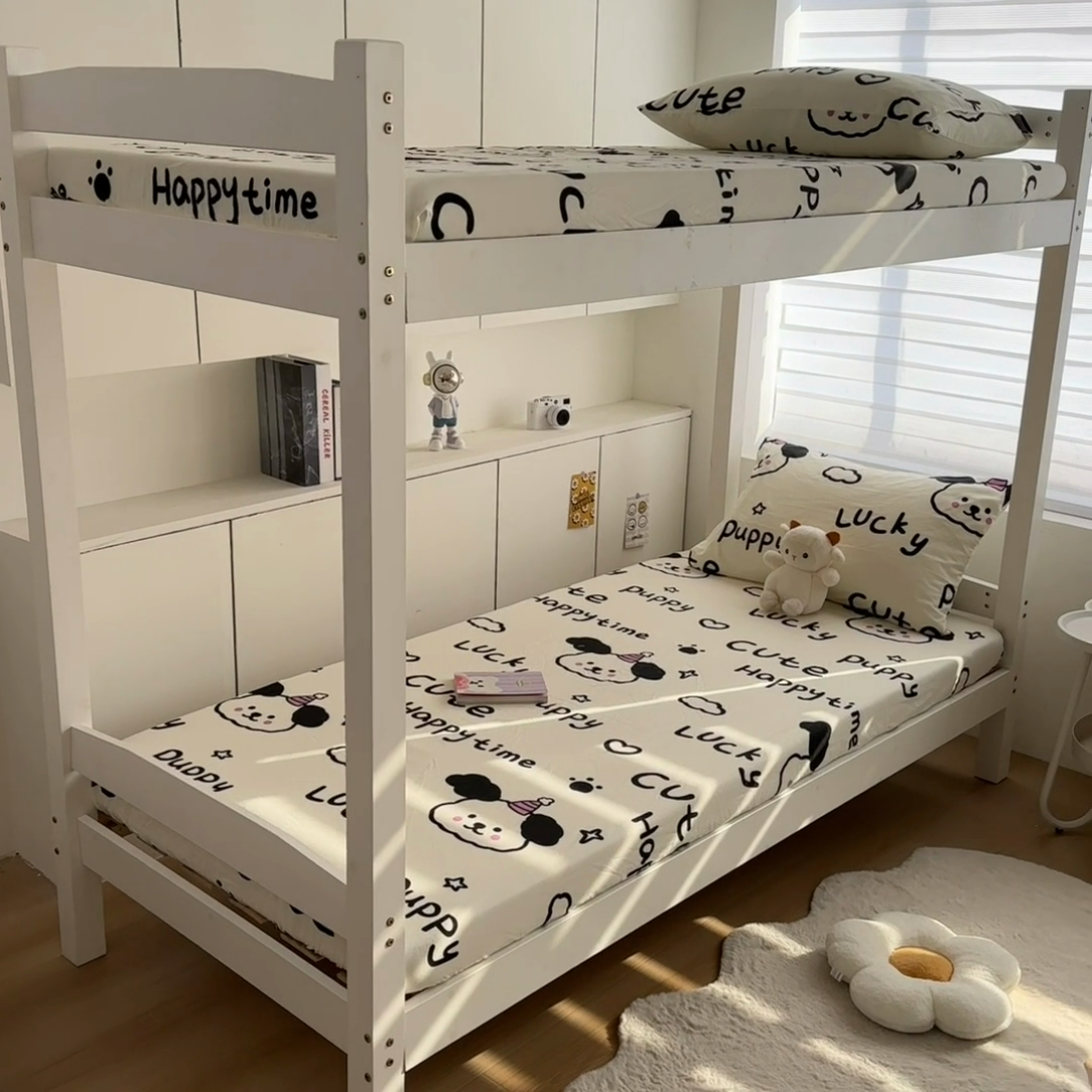 91家纺网 家纺一手货源 找家纺 多品家纺 2025新款超柔水洗棉ins风学生宿舍单品床笠 字母家园