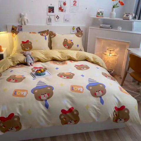 91家纺网 家纺一手货源 找家纺 （优质买家秀 热卖不断货）A类母婴级纯棉全棉磨毛四件套全棉纯棉全棉磨毛四件套百分百纯棉全棉磨毛四件套 乖乖熊