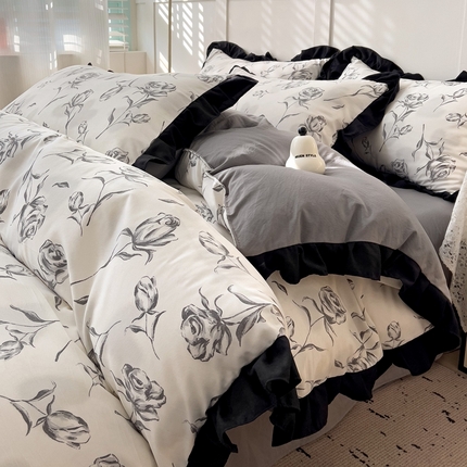 逸林家纺《原希尔顿逸林》 2025新款法式赫本风水洗棉四件套 赫本风-玫瑰花园