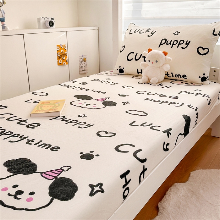 91家纺网 家纺一手货源 找家纺 多品家纺 2025新款超柔水洗棉ins风学生宿舍单品床笠 字母家园