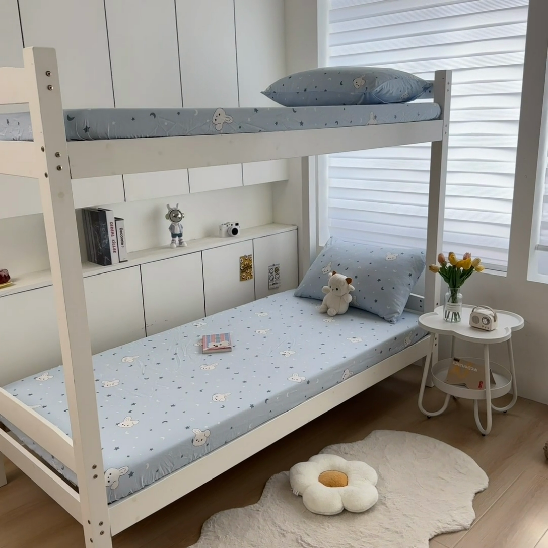 91家纺网 家纺一手货源 找家纺 多品家纺 2025新款超柔水洗棉ins风学生宿舍单品床笠 星空小兔