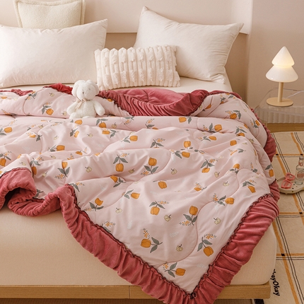 91家纺网 家纺一手货源 找家纺 （总）悦兴家纺 2024新款冬季韩式法式花边加厚保暖一体被加绒被子冬被春秋被机洗-花边皱皱被（含买家秀）