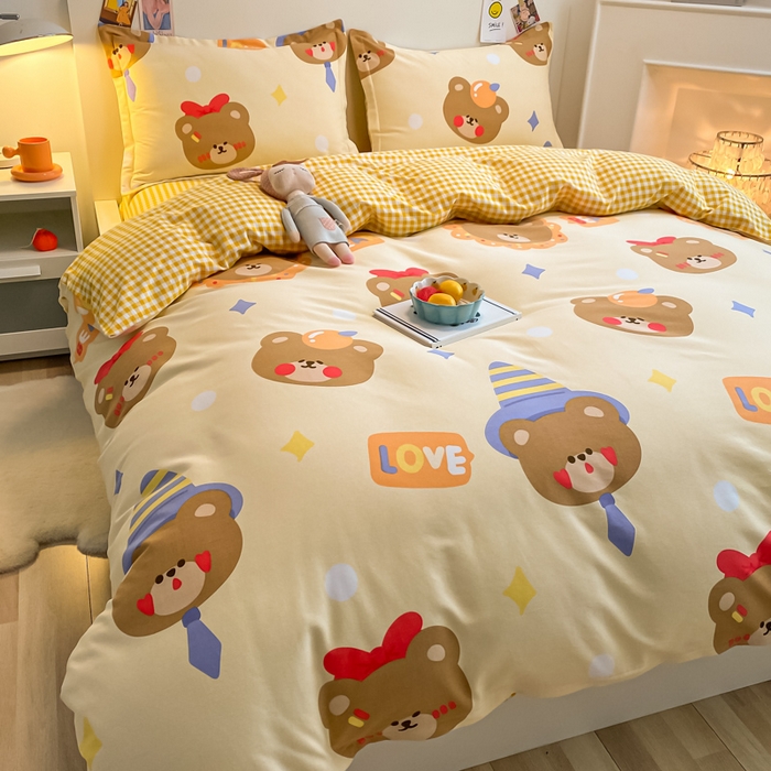 91家纺网 家纺一手货源 找家纺 （优质买家秀 热卖不断货）A类母婴级纯棉全棉磨毛四件套全棉纯棉全棉磨毛四件套百分百纯棉全棉磨毛四件套 乖乖熊