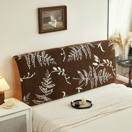 91家纺网 家纺一手货源 找家纺 逐日沙发套 2024新款加厚雪尼尔床头罩（双面可用） 迷踪叶-咖    （双面可用）