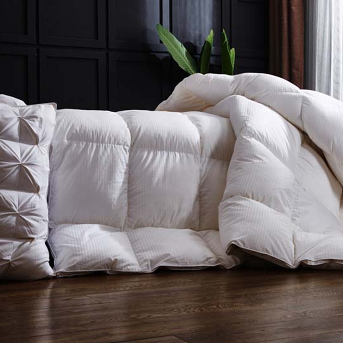 91家纺网 家纺一手货源 找家纺 御眠纺羽绒被壳 2025新款全棉贡缎条纹羽绒被壳-条纹 白色