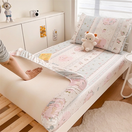 91家纺网 家纺一手货源 找家纺 多品家纺 2025新款超柔水洗棉ins风学生宿舍单品床笠 兔兔庄园