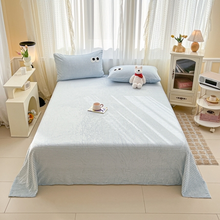 桃子家居  2025新款A类ins大眼豆豆加厚牛奶绒单品床单床笠三件套系列 绒单品-大眼豆豆蓝格床单