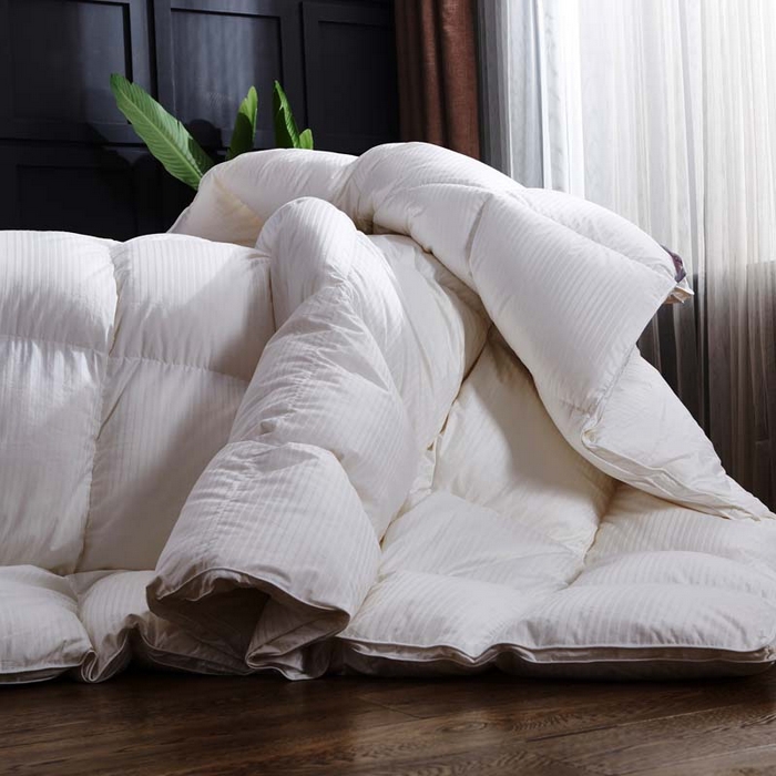 91家纺网 家纺一手货源 找家纺 御眠纺羽绒被壳 2025新款全棉贡缎条纹羽绒被壳-条纹 白色