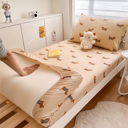 多品家纺 2025新款超柔水洗棉ins风学生宿舍单品床笠 复古狗