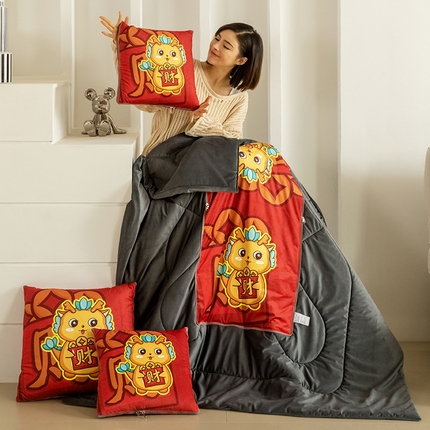 雷人家纺 2024新款多功能印花宝宝绒抱枕被 财运亨通