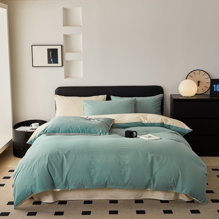 （优质买家秀热卖不断货）A类母婴级100支纯棉全棉磨毛四件套全棉纯棉全棉磨毛四件套纯棉全棉磨毛四件套 祖母绿+白鹭