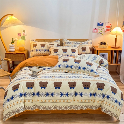 91家纺网 家纺一手货源 找家纺 （优质买家秀 热卖不断货）卡通A类母婴级纯棉全棉磨毛被套三件套全棉纯棉磨毛被套三件套纯棉全棉磨毛被套 米娅熊