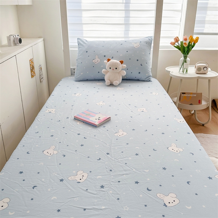 91家纺网 家纺一手货源 找家纺 多品家纺 2025新款超柔水洗棉ins风学生宿舍单品床笠 星空小兔