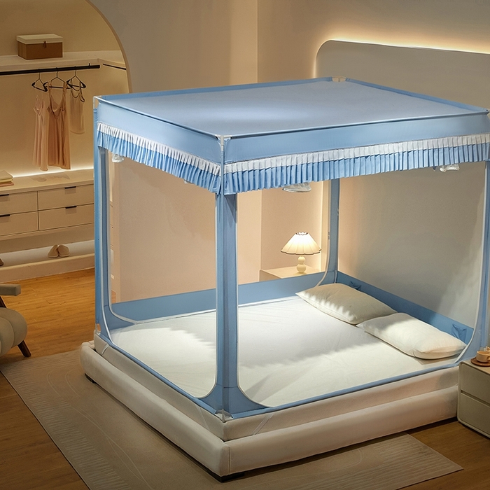 91家纺网 家纺一手货源 找家纺 2025新款A类遮光防尘顶外穿杆蚊帐 遇见天兰