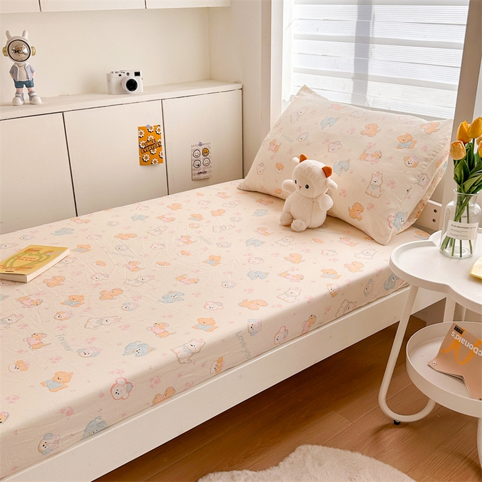 91家纺网 家纺一手货源 找家纺 多品家纺 2025新款超柔水洗棉ins风学生宿舍单品床笠 萌宠