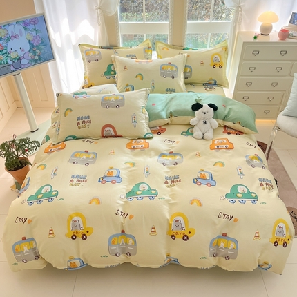 91家纺网 家纺一手货源 找家纺 莱通家纺 2025春夏新款12868印花四件套 汽车乐园