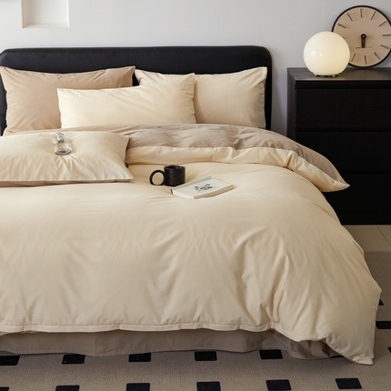 91家纺网 家纺一手货源 找家纺 （优质买家秀热卖不断货）A类母婴级100支纯棉全棉磨毛四件套全棉纯棉全棉磨毛四件套纯棉全棉磨毛四件套 奶茶杏+米粽