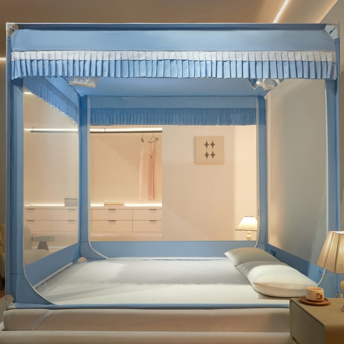 91家纺网 家纺一手货源 找家纺 2025新款A类遮光防尘顶外穿杆蚊帐 遇见天兰