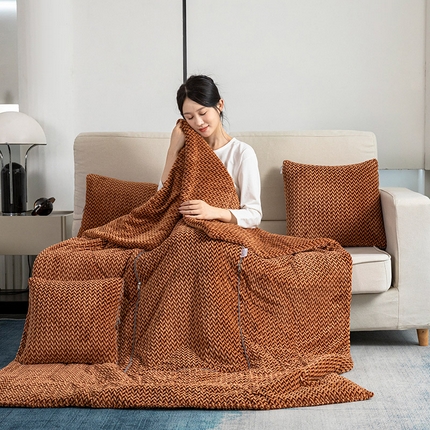 雷人家纺 2023新款时尚塔芙绒多功能加厚抱枕被 贵族气息-深咖