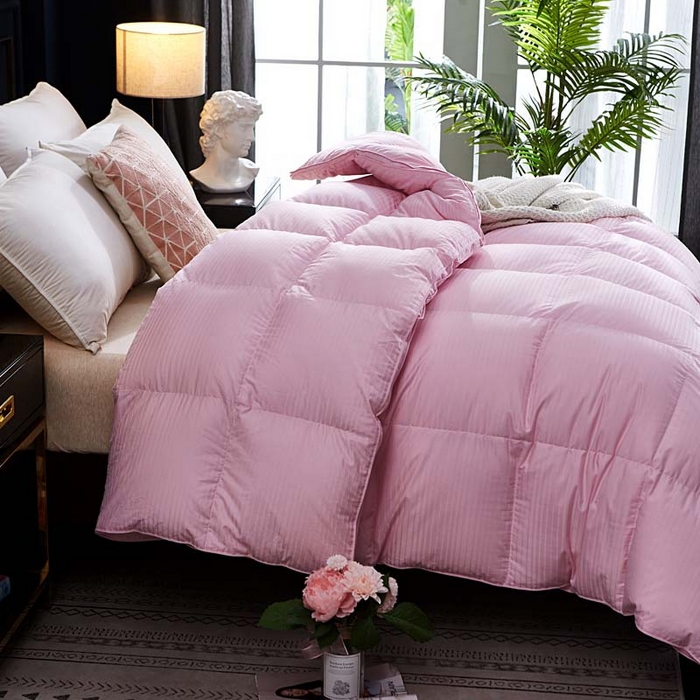 91家纺网 家纺一手货源 找家纺 静若居羽绒被壳 2025新款全棉贡缎条纹羽绒被壳-条纹 粉色