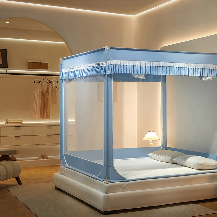 91家纺网 家纺一手货源 找家纺 2025新款A类遮光防尘顶外穿杆蚊帐 遇见天兰