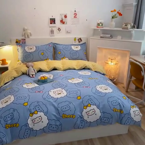 91家纺网 家纺一手货源 找家纺 （优质买家秀 热卖不断货）A类母婴级纯棉全棉磨毛四件套全棉纯棉全棉磨毛四件套百分百纯棉全棉磨毛四件套 快乐羊