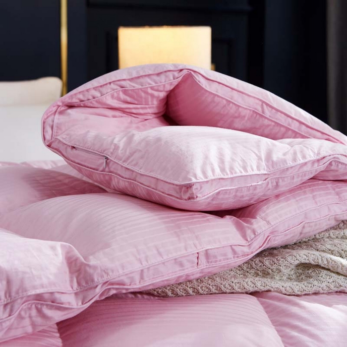 91家纺网 家纺一手货源 找家纺 静若居羽绒被壳 2025新款全棉贡缎条纹羽绒被壳-条纹 粉色