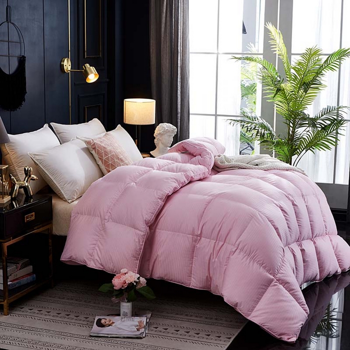 91家纺网 家纺一手货源 找家纺 静若居羽绒被壳 2025新款全棉贡缎条纹羽绒被壳-条纹 粉色