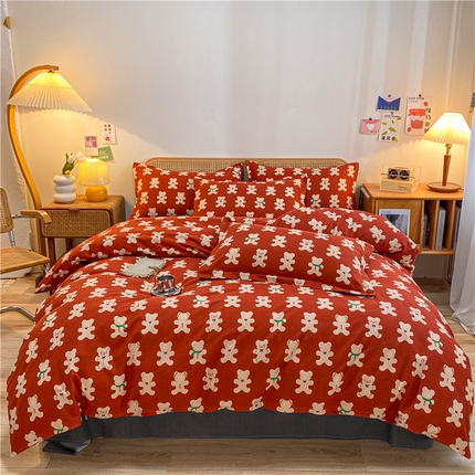 91家纺网 家纺一手货源 找家纺 （优质买家秀 热卖不断货）卡通A类母婴级纯棉全棉磨毛被套三件套全棉纯棉磨毛被套三件套纯棉全棉磨毛被套 姜饼熊