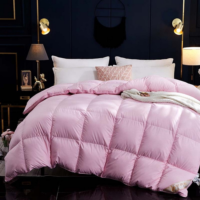91家纺网 家纺一手货源 找家纺 御眠纺羽绒被壳 2025新款全棉贡缎条纹羽绒被壳-条纹 粉色