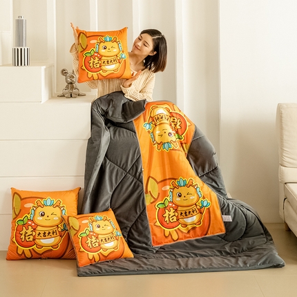 雷人家纺 2024新款多功能印花宝宝绒抱枕被 大吉大利