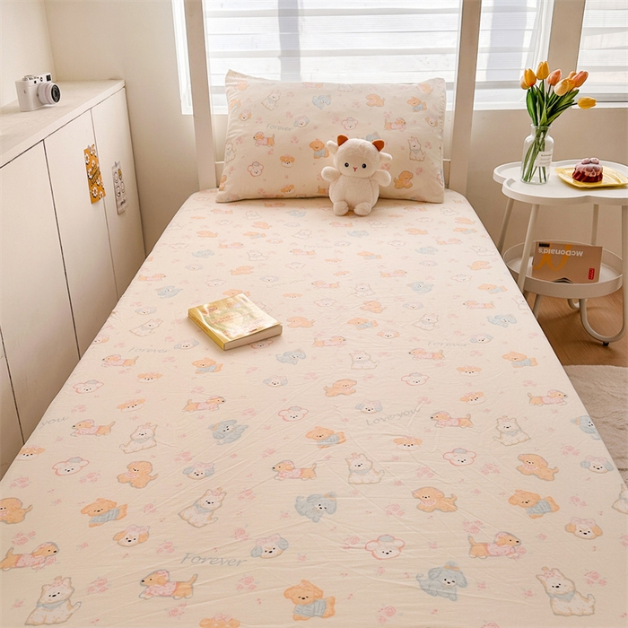 91家纺网 家纺一手货源 找家纺 多品家纺 2025新款超柔水洗棉ins风学生宿舍单品床笠 萌宠