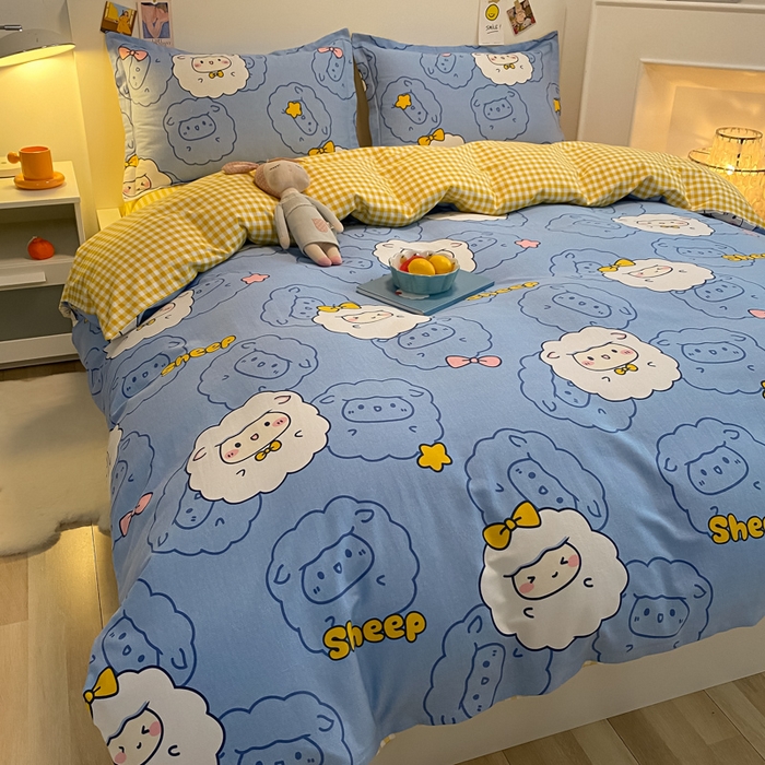 91家纺网 家纺一手货源 找家纺 （优质买家秀 热卖不断货）A类母婴级纯棉全棉磨毛四件套全棉纯棉全棉磨毛四件套百分百纯棉全棉磨毛四件套 快乐羊