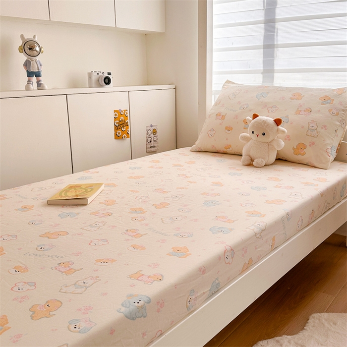 91家纺网 家纺一手货源 找家纺 多品家纺 2025新款超柔水洗棉ins风学生宿舍单品床笠 萌宠