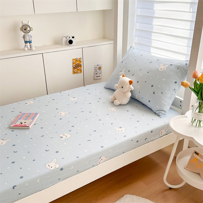 91家纺网 家纺一手货源 找家纺 多品家纺 2025新款超柔水洗棉ins风学生宿舍单品床笠 星空小兔