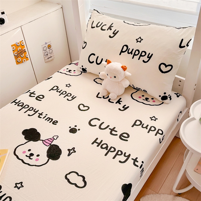 91家纺网 家纺一手货源 找家纺 多品家纺 2025新款超柔水洗棉ins风学生宿舍单品床笠 字母家园