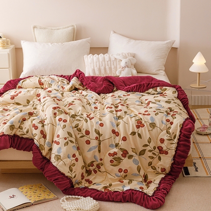 91家纺网 家纺一手货源 找家纺 （总）悦兴家纺 2024新款冬季韩式法式花边加厚保暖一体被加绒被子冬被春秋被机洗-花边皱皱被（含买家秀）